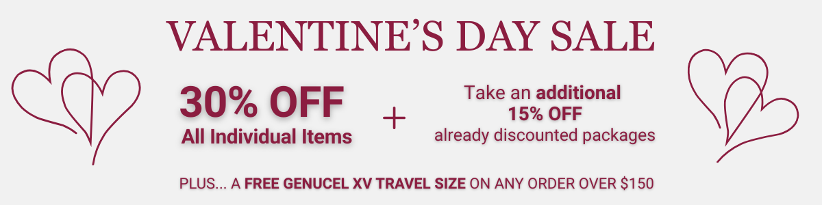 Valentine's Day sale advertisement with discounts and free gift offer on a pink background.