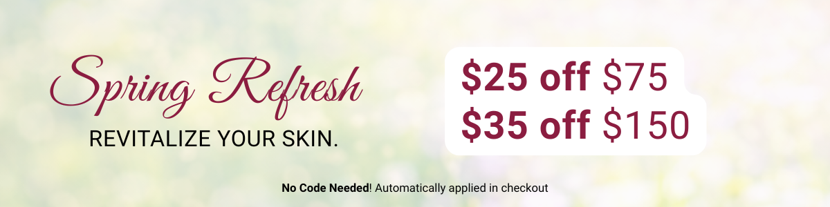 Promotional banner for 'Spring Refresh' skin care offer with discount text.